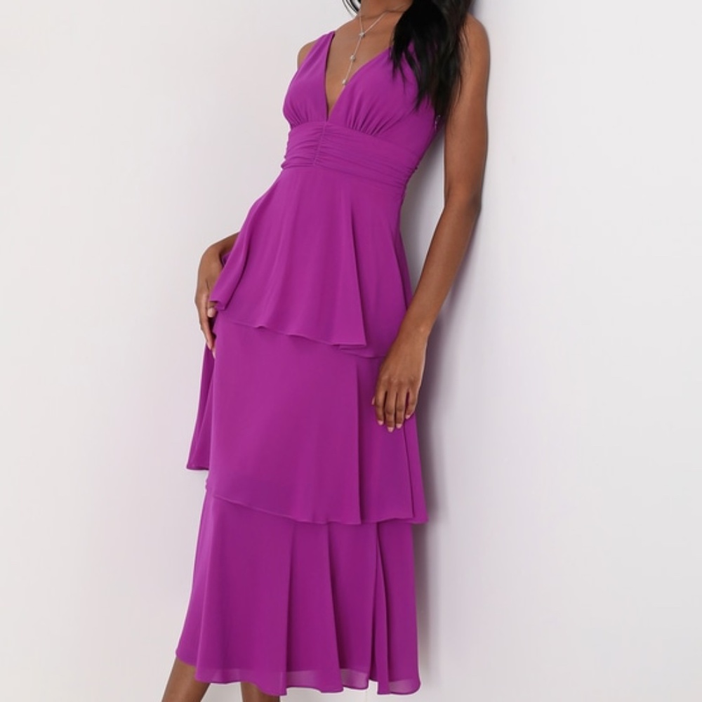 Lulus Celebration Time Purple Sleeveless Tiered Midi Dress - Size M